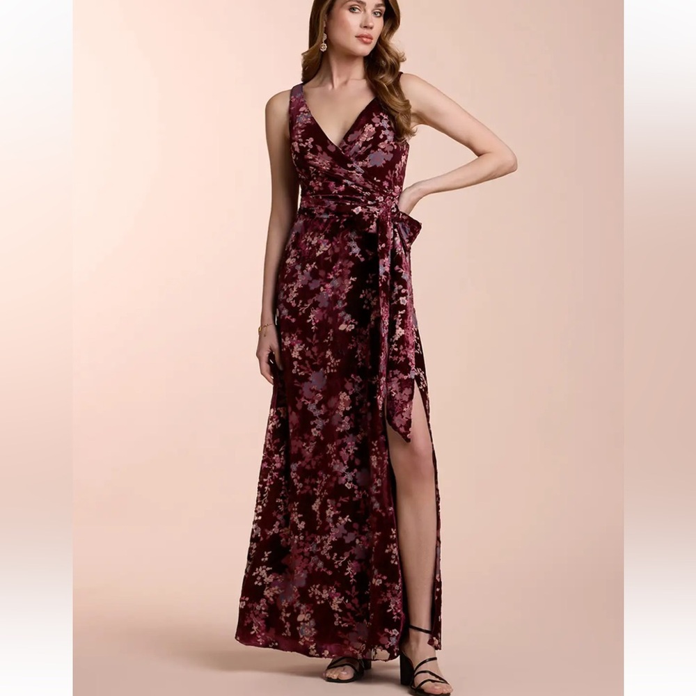 Azazie Atelier KRISTINA WINE GRAY MULTI MAXI DRESS - Size 8 - Picture 3 of 6